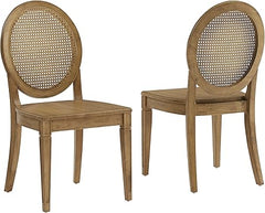 Oval Cane Back Dining Chairs Set of 2 – Rubberwood & Rattan, Driftwood Finish