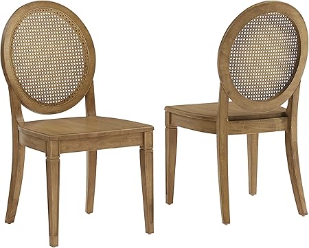 Oval Cane Back Dining Chairs Set of 2 – Rubberwood & Rattan, Driftwood Finish