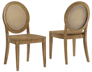 Oval Cane Back Dining Chairs Set of 2 – Rubberwood & Rattan, Driftwood Finish