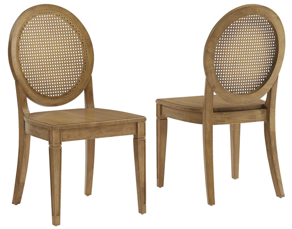 Oval Cane Back Dining Chairs Set of 2 – Rubberwood & Rattan, Driftwood Finish