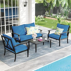 4-Piece Outdoor Patio Conversation Set with High-Back Sofa, Loveseat & Coffee Table