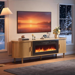 70" Fluted Fireplace TV Stand – Mid Century Modern, Oak & Walnut