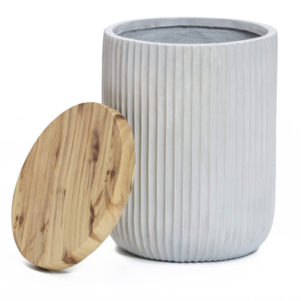 Outdoor Side Table with Storage Cement Patio End Table Wood Lid Accent Table