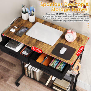 C-Shaped Rolling Standing Desk with Drawers and Storage Shelf