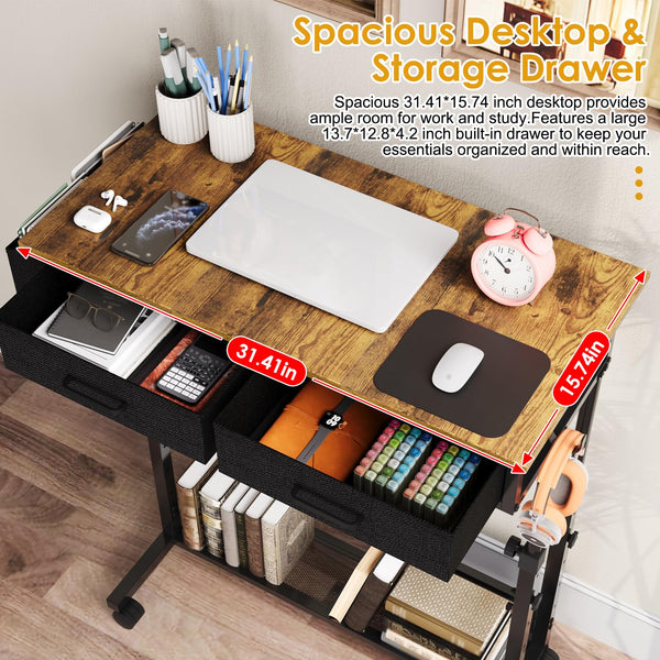 C-Shaped Rolling Standing Desk with Drawers and Storage Shelf