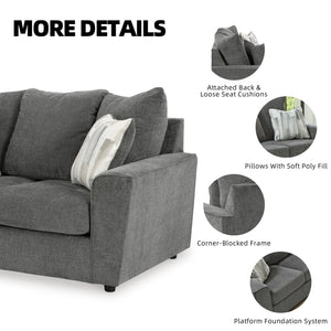 Gray Loveseat with Flared Arms & Accent Pillows