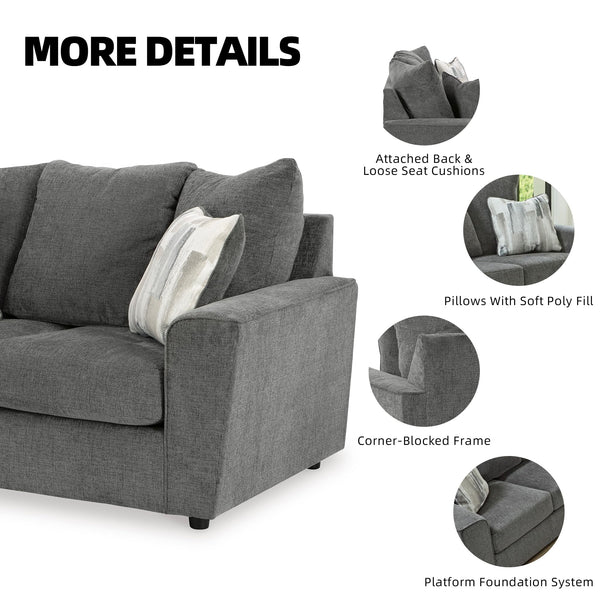 Gray Loveseat with Flared Arms & Accent Pillows