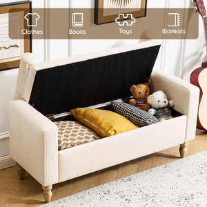 Linen Storage Ottoman Bench with Solid Wood Legs