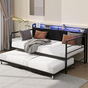Twin Daybed with Pop-Up Trundle, RGB LED & Storage Headboard