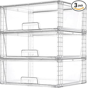 Clear Stackable Storage Drawers with Handles – 15" Wide Acrylic Organizer Bins