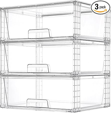 Clear Stackable Storage Drawers with Handles – 15" Wide Acrylic Organizer Bins