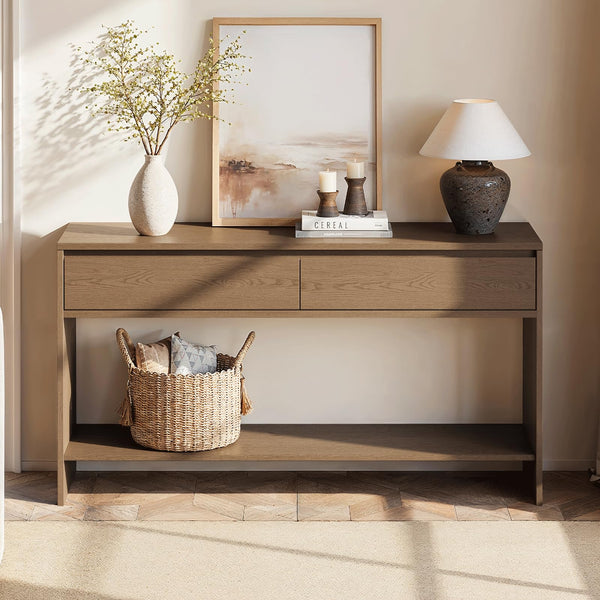 55-Inch Console Table with 2 Drawers & Open Shelf
