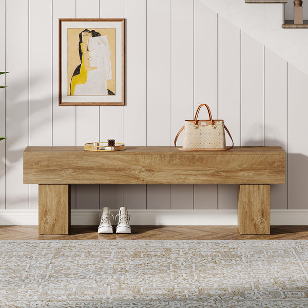 63-Inch Farmhouse Entryway Bench – Engineered Wood, Black & Rustic Brown