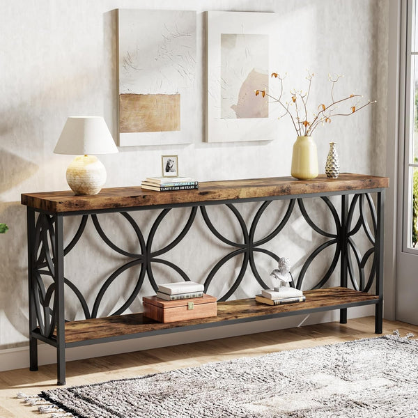 Industrial Console Sofa Table with Storage Shelves, 70.86"