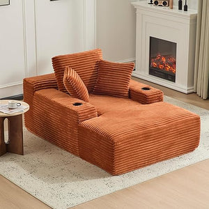 Oversized Corduroy Chaise Lounge Sofa Chair with Pillows & Cup Holders