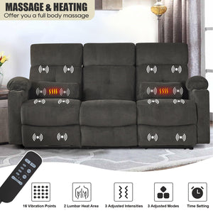 Power Reclining Sofa with Heat & Massage – 3 Seater