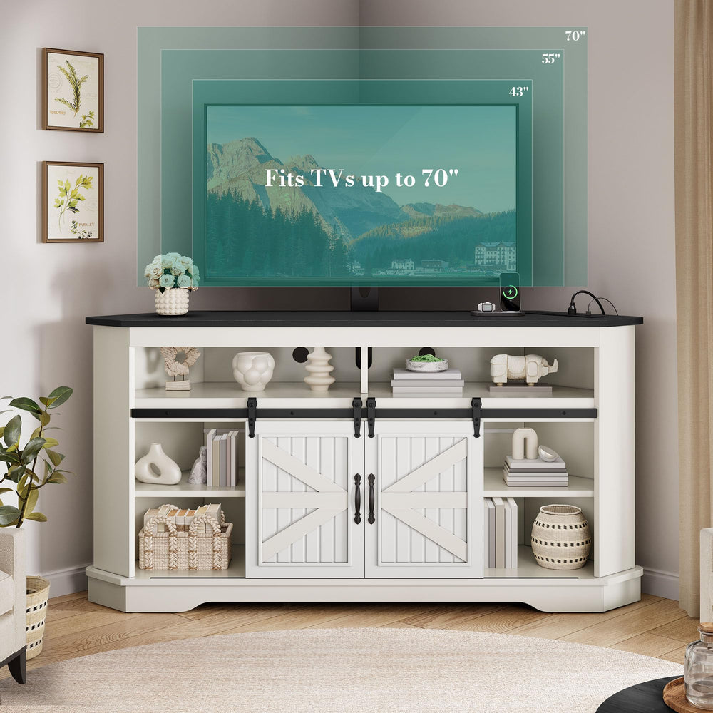 Corner TV Stand with Power Outlet & Storage for 70 Inch TV