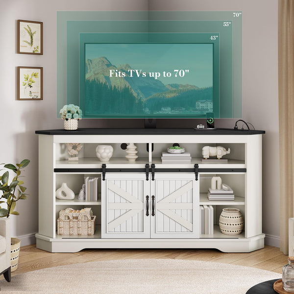Corner TV Stand with Power Outlet & Storage for 70 Inch TV