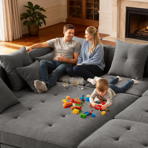 Modular Sectional Sofa with Chaise – Dark Grey Chenille