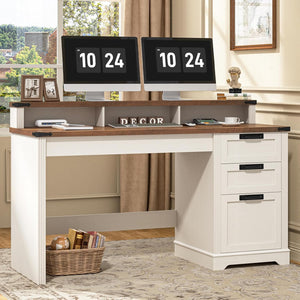 L-Shaped Executive Desk with Drawers, Power Outlets & Storage Shelf