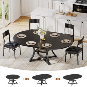 Expandable Round Dining Table Set for 4-8 – 5-Piece with Cushion Chairs