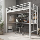 Twin Size Metal Loft Bed with Desk and Storage Shelves