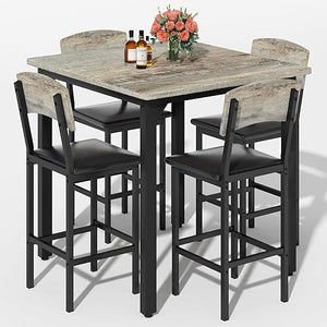 5-Piece Counter Height Dining Table Set with 4 Upholstered Bar Stools