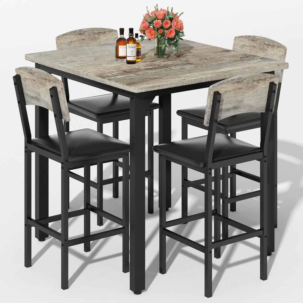5-Piece Counter Height Dining Table Set with 4 Upholstered Bar Stools