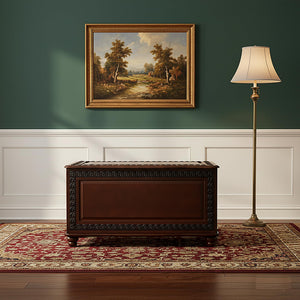 CARTESIAN Traditional Cedar Storage Chest, Dark Tobacco Finish, Cedar-Lined Interior with Safety Hinge, Carved Detailing, 40 x 18.5 Inches, Blanket and Linen Storage