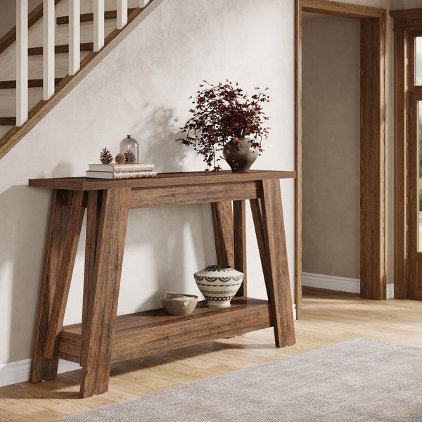 Farmhouse Console Table 2-Tier with Storage Shelf