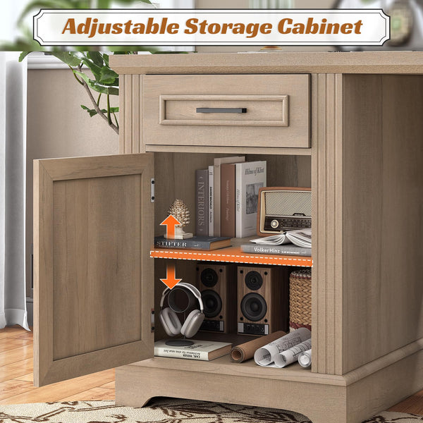 L-Shaped Executive Desk with Drawers & Power Outlet