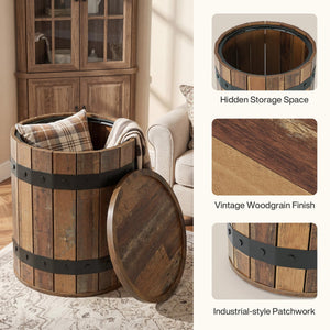 Farmhouse Barrel Side Table with Hidden Storage