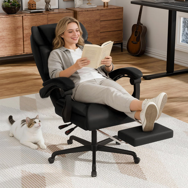 High Back Massage Office Chair with Footrest – 500 lbs Capacity, Reclining