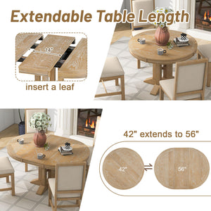 Expandable Round Dining Table with Removable Oval Leaf, Seats 6