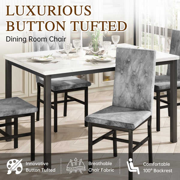 5-Piece Faux Marble Dining Table Set with Button-Tufted Chairs