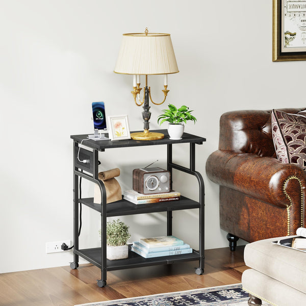 3-Tier Printer Stand with Power Outlet & Rolling Wheels