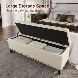 Faux Leather Storage Ottoman Bench, 51" Long, 30 Gallon, Tufted, Wooden Legs