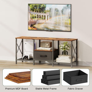 Industrial TV Stand with Fabric Drawer & Open Shelves