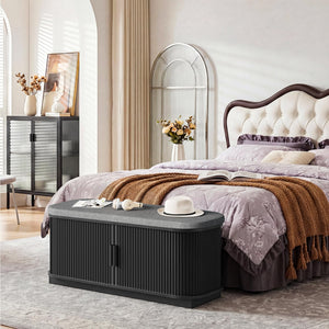Shoe Storage Bench with Cushion and Sliding Doors