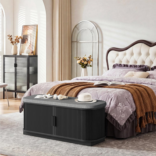 Shoe Storage Bench with Cushion and Sliding Doors