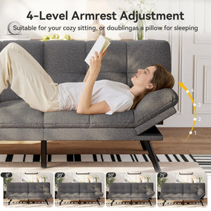 Convertible Futon Sofa Bed – Light Grey Linen