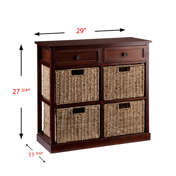 4-Basket Storage Chest with Drawers – Mahogany & Seagrass