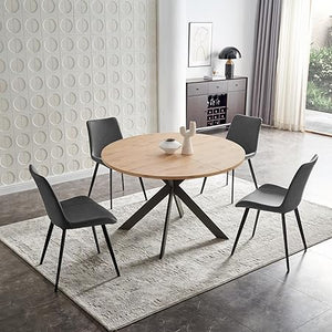 46.4" Round Dining Table Set for 4-6 – Steel Legs, Upholstered Chairs