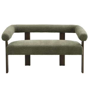 Modern Bouclé Fabric Loveseat – 2-Seater Sofa with Curved Armrests & Rubberwood Frame