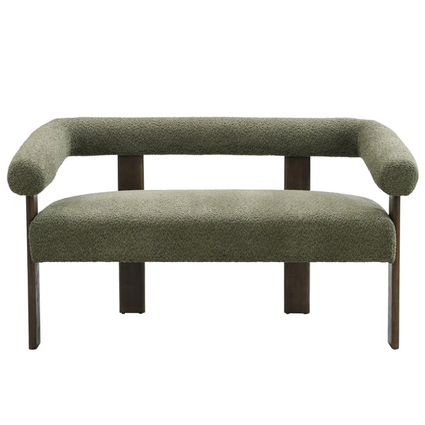 Modern Bouclé Fabric Loveseat – 2-Seater Sofa with Curved Armrests & Rubberwood Frame