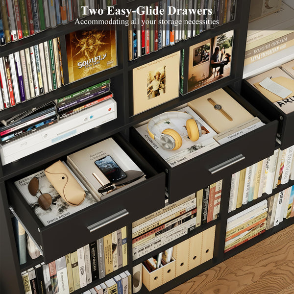 Tall Bookshelf with Drawers – 7-Tier Double Wide Bookcase