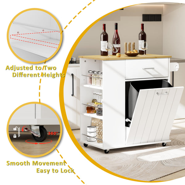 Rolling Kitchen Island with Trash Can Storage