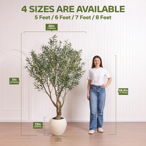 Artificial Olive Tree with Silk Leaves & White Pot