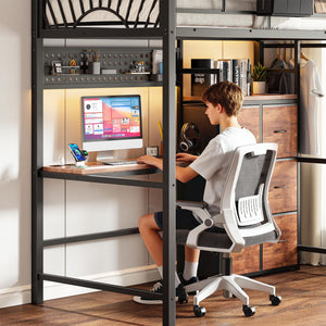 Twin Loft Bed with Desk, Storage Drawers & LED Lights