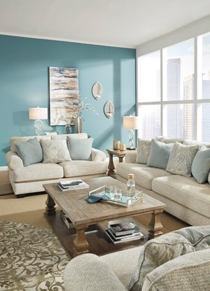 Beige Chenille Loveseat with Accent Pillows & Rolled Arms